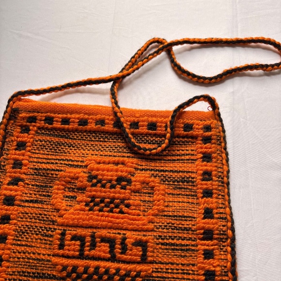 Orange & Black Woven Crossbody Tote Bag - Textured Vase w Geometric Designs - Picture 3 of 11